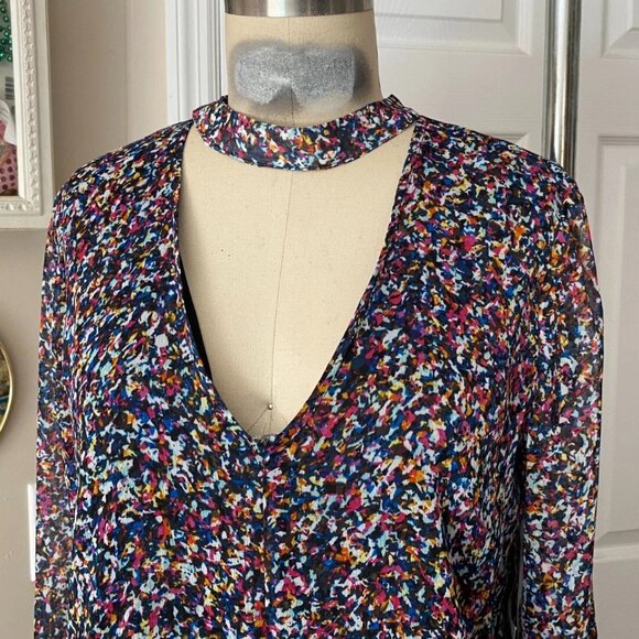 1.State BLACK Silky Smudge Print choker Collar L/Slv Tunic shirt *X-SMALL* - Picture 2 of 7